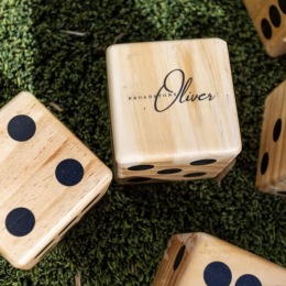 close-up of branded dice 
